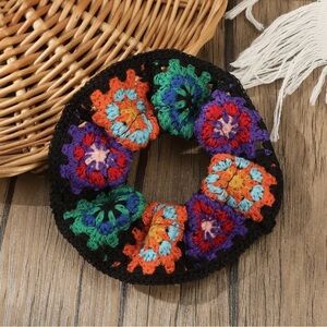 BLACK or WHITE Granny Square Crochet Hair Scrunchie